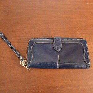 HESHE Navy Leather Zip/Snap Wallet